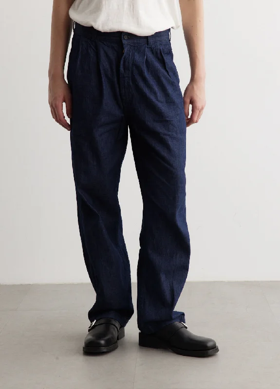 Two Tuck Denim Wide Trousers Artistic Men's Hand