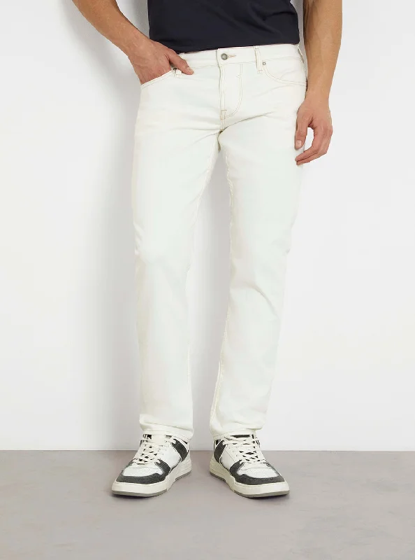 White Low-Rise Slim Tapered Jeans in White Wash Elegant Men's Cashmere